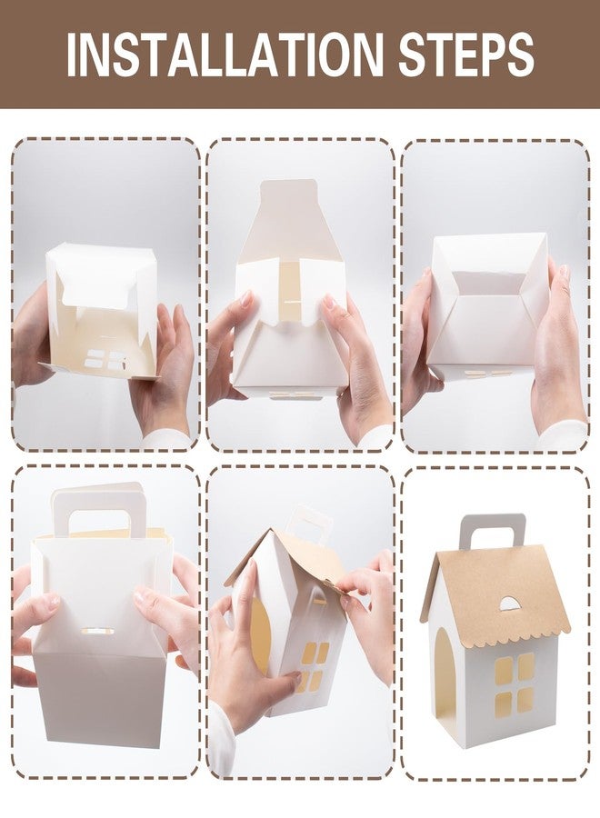 SnowTing 24 Pcs Dog Party Favor Boxes with Grid Window, Opening & Handle, Brown & White Color Scheme Blank Dog-House Foldable Treat Gift Boxes Paintable for Puppy Adoption Party, DIY Crafts, Birthday Decor - Image 3